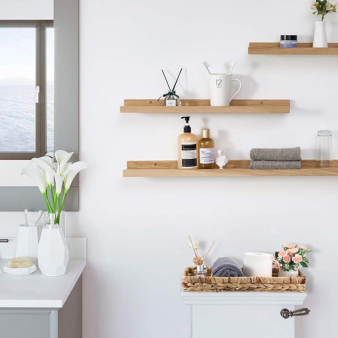 Hipiwe Wicker Toilet Tank Basket 16.9 Inch Bathroom Vanity Tray for Long Back of Toilet, Rectangle Woven Hyacinth Decorative Countertop for Paper Hand Towel