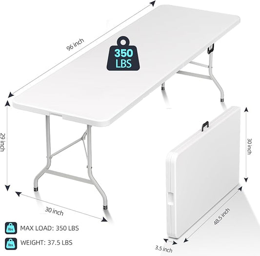 HLPB Folding Table Picnic Table, 8 ft Portable Camping Table with Handle and Safety Locks, Foldable Table Plastic Dining Table Indoor Outdoor for Camping, Picnic and Party