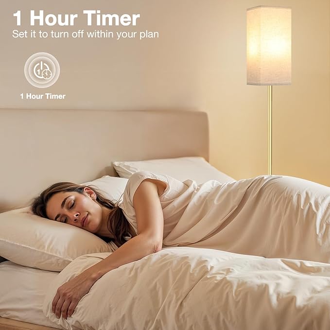 Ambimall 2 Packs Remote Control Floor Lamp, Stepless Dimmable, 64 Inches Tall, Include 9W Bulb, Standing Lamp for Living Room Bedroom Office (Light Beige & Gold)