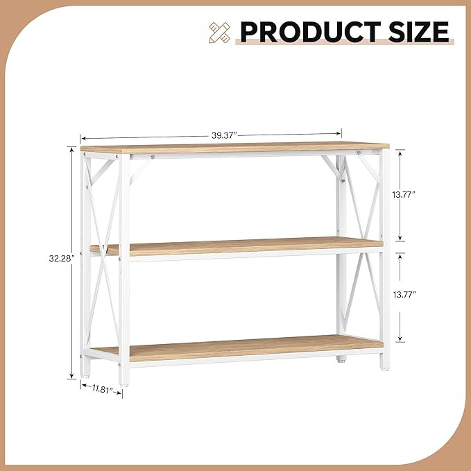 Homeiju Entry Table 40" Width, 3-Tier Entryway Table with Storage, Industrial Sofa Table with Open Shelves, Foyer Tables for Entryway, Hallway, Kitchen, Living Room and Bedroom, Light Coffee