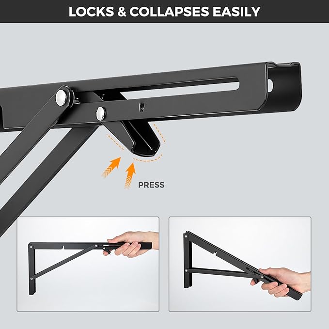 JOY DECOR 12 Inch Heavy Duty Folding Shelf Brackets, 2 Pack (1 Pair) Collapsible Wall Mounted Brackets for Fold Down Table, Stainless Steel Folding Table Hinge, Matte Black