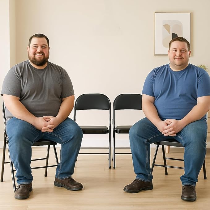 4 Pack Black Folding Chairs with Padded Seat & Back, Metal Frame Foldable Chairs, Portable & Stackable for Indoor Outdoor, Office, Party, Wedding, Conference