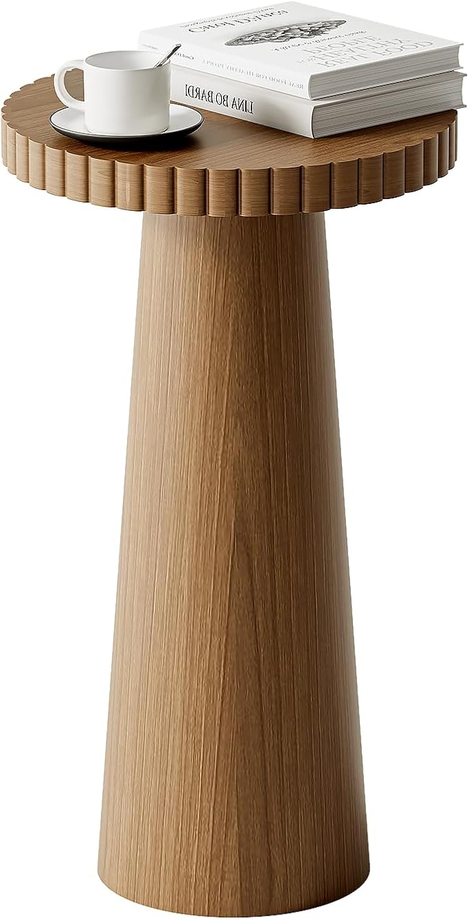 Small Side Table, Wood End Table with Fluted Pedestal Base, Round Drink Table for Small Spaces, Modern Accent Table for Living Room, Bedroom or Sofa Side(1, Walnut)