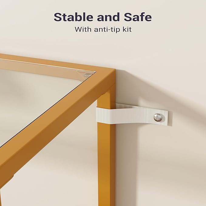 Console Sofa Table, 52" Modern Entryway Table, 2-Tier Open Shelf with Tempered Glass, Metal Frame Behind Couch Table with Gold Metal Frame for Living Room Hallway Entrance, White