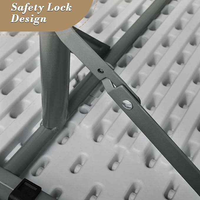 Athena Collection 5.5 ft Plastic Folding Dining Table, Large Foldable Round Card Table Portable with Carry Handle Heavy Duty Fold-in-Half for Indoor Outdoor Party Camping, Grey