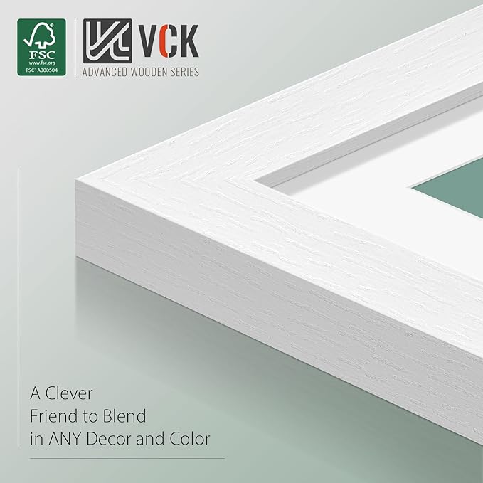 VCK 12x16 Picture Frame 5 Pack - White, High-End Wood Poster Frames with Tempered Glass, Display 8.5x11 Photo with Mat or 12x16 without Mat, Art Gallery-Quality, Wall Hanging, White