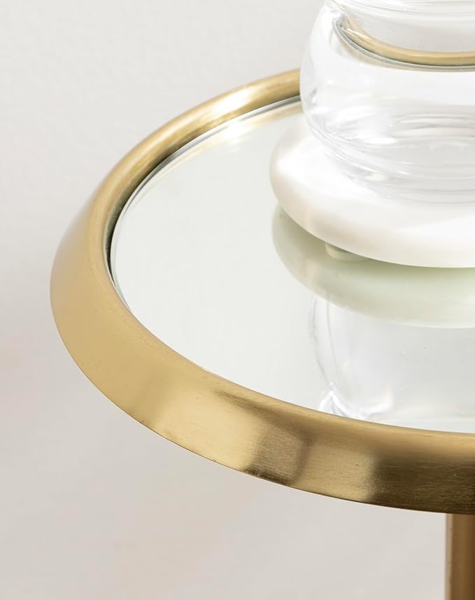 Kate and Laurel Sanzo Modern Pedestal Drink Table, 10 x 10 x 23, Antique Gold, Decorative End Table with Mirrored Tabletop for Use as Small Plant Stand or Cute Martini Table
