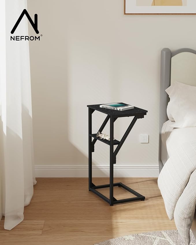 C-Shaped End Tables, TV Trays Set of 2, Small Side Table for Couch, Sofa Table for Living Room, Bedroom, Bedside ET-D-BKW2