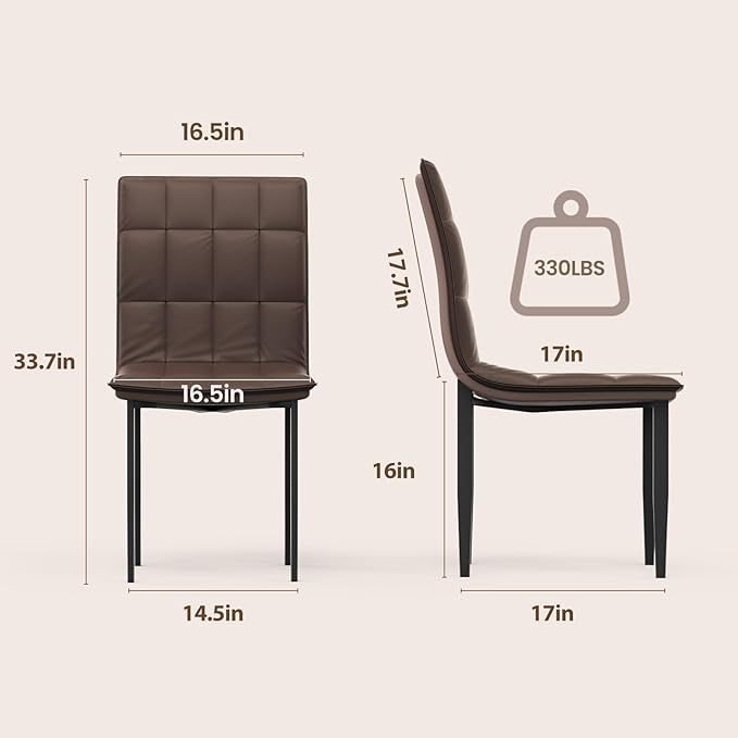 Dining Chairs Set of 2, PU Leather Upholstered Office Chair with Metal Legs, Modern Accent Chairs, Parsons Chairs for Kitchen, Dining Room, Restaurant, Cafe, Bedroom, Office, Balcony, Courtyard