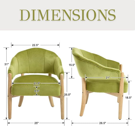 HEAH-YO Comfy Modern Accent Chair Set of 1,Upholstered Velvet Living Room Chair,Reception Armchair with Solid Wood Legs,Reading Leisure Chair for Bedroom Makeup Vanity,Green