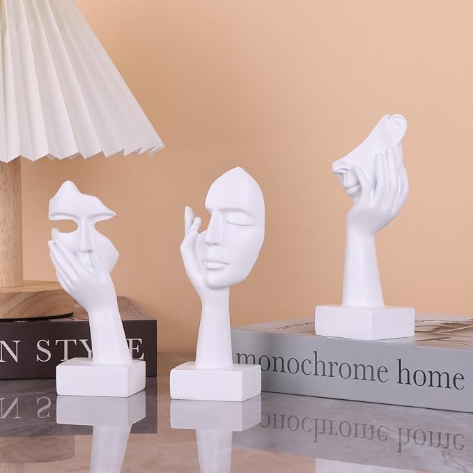 3 Pcs Thinker Small Statue Set - White Art Abstract Home Accent Figurines for Decor Woman Apartment Bookshelf Floating Shelf Coffee Table Office Desk Bathroom Counter Decor (3 Pcs White, 6")