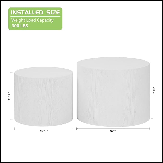 KEVINSPACE Coffee Table Set of 2, 18.9" Modern Round Coffee Tables White Nesting Coffee Table Circle Side Table for Small SpaceAccent End Table Set No Assembling White Wood Grain