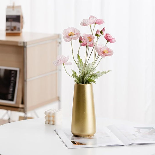 Light Gold Vase - 8" Big Gold Ceramic Flower vase for Home/Table/Accent Decor, Minimalist Modern Vases for Centerpieces, Room Decor, Living Room, Bedroom or Gift