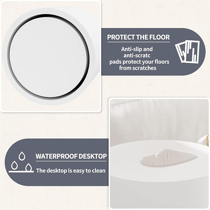 Small Coffee Table Nesting End Table Set of 2, Round Coffee Table Wood Side Table Circle Accent Tables for Small Spaces Living Room Bedroom Balcony Office, White