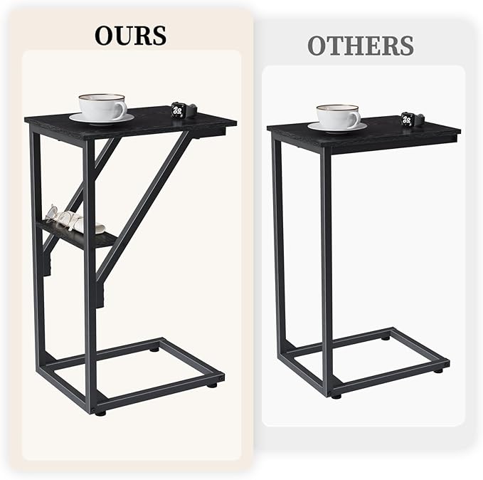 C-Shaped End Table, Small Side Table for Couch, Sofa TV Tray Table for Living Room, Bedroom, Bedside ET-D-BK1