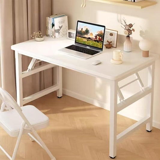 39.4 Inch Folding Table，Square Folding Desks for Small Space,Small Foldable Desk No Assembly,White.