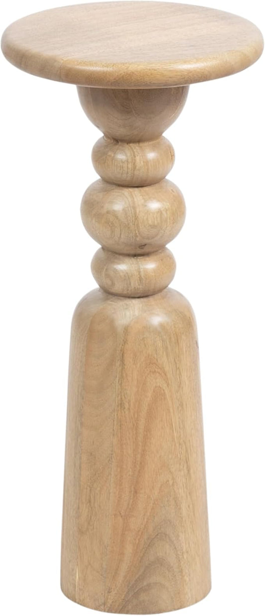 Kate and Laurel Tirollo Modern Round Drink Table; 10 x 10 x 22; Natural Wood; Living Room Accent Pedestal Table with Turned Base for Use as Indoor Plant Stand