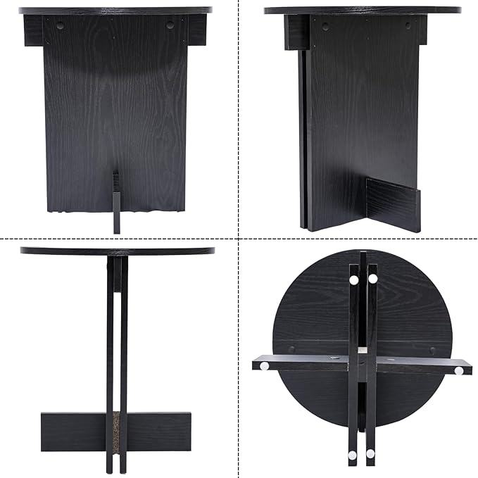 Wooden Round Side Table, Small Drink End Table, Cocktail Table, Modern Accent Night Stand with Wooden Base, Plants Stand for Living Room/Bedroom, Corners, Office, Small Space, Black