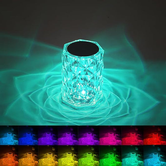 Portable Crystal Table Lamp, 3-Color Touch Control Rechargeable, 3-Levels Brightness Room Decor, Crystal Bedside Night Light for Kids, Bedroom & Dining Room (16 Color Rose)