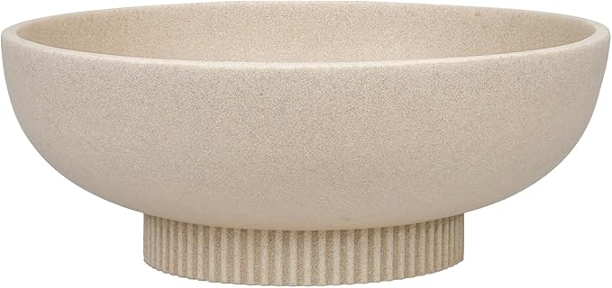 Large Resin Pedestal Decorative Bowl - Modern Handicraft Bowls for Home Decor - Fruit Bowl for Kitchen Counter - Key Bowl for Entryway Table,Artificial Stone Beige