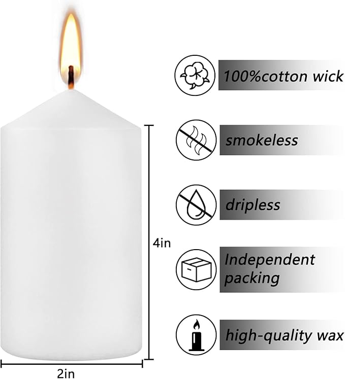 2"x4" High White Pillar Candles, Set of 20 Unscented. Bulk Buy. Ideal for Halloween, Wedding, Emergency Lanterns, Household, Wedding and Home Décor Candlesticks