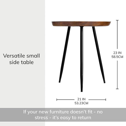 MH London Modern Side Table-Dilan Tri Pin End Table. Exclusively Designed Hand-Crafted Small Nightstand. Solid Wood Round End Table.Contemporary Accent Table for Bedrooms, Living Rooms and Home Office