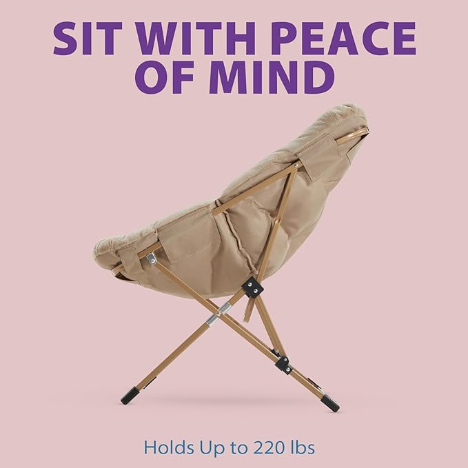 OAKHAM Comfy Chair for Adults, Soft Faux Fur Folding Lounge for Bedroom Living Room Dorm Rooms Flexible Reading Chair for Teens Kids, X-Large Foldable (Faux Fur-Beige)