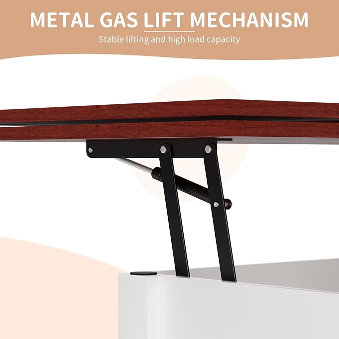 Lift Top Coffee Table with Storage, Convertible Coffee Table Converts to Dining Table, Center Table with Drawer and Hidden Compartment, Farmhouse Coffee Tables with Lifting Top for Living Room, White