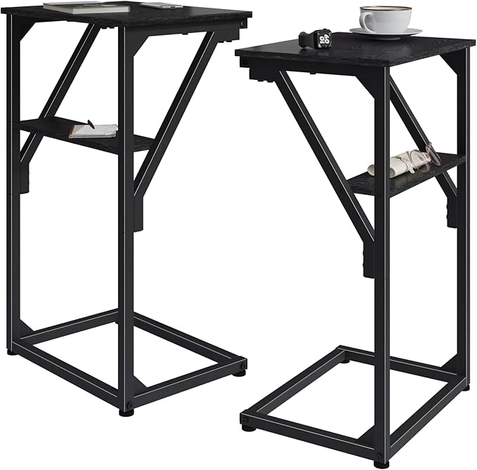 C-Shaped End Tables, TV Trays Set of 2, Small Side Table for Couch, Sofa Table for Living Room, Bedroom, Bedside ET-D-BKW2