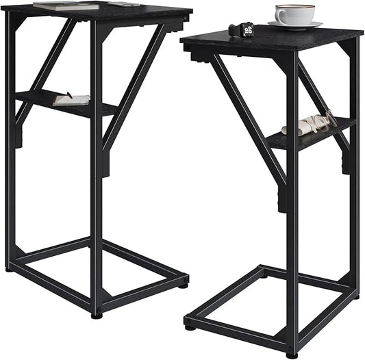 C-Shaped End Tables, TV Trays Set of 2, Small Side Table for Couch, Sofa Table for Living Room, Bedroom, Bedside ET-D-BKW2