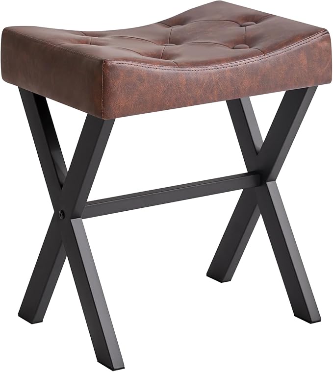 IBUYKE U-Shaped PU Vanity Stool, Square Makeup Chair with X-Leg, Ottoman Seat Footrest Stool, Multi-Use as Small Side Table, for Bedroom, Living Room, Dark Brown WBD019Z
