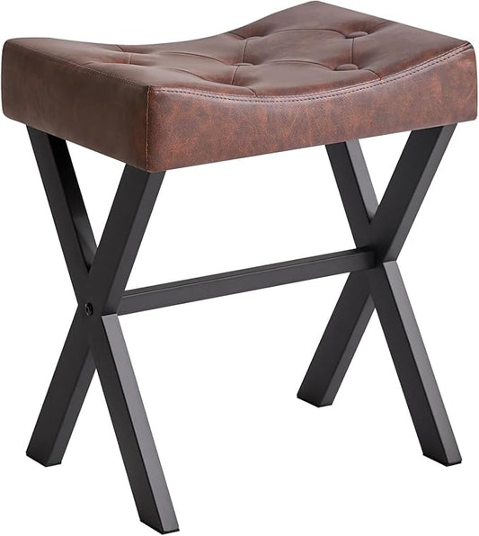 IBUYKE U-Shaped PU Vanity Stool, Square Makeup Chair with X-Leg, Ottoman Seat Footrest Stool, Multi-Use as Small Side Table, for Bedroom, Living Room, Dark Brown WBD019Z