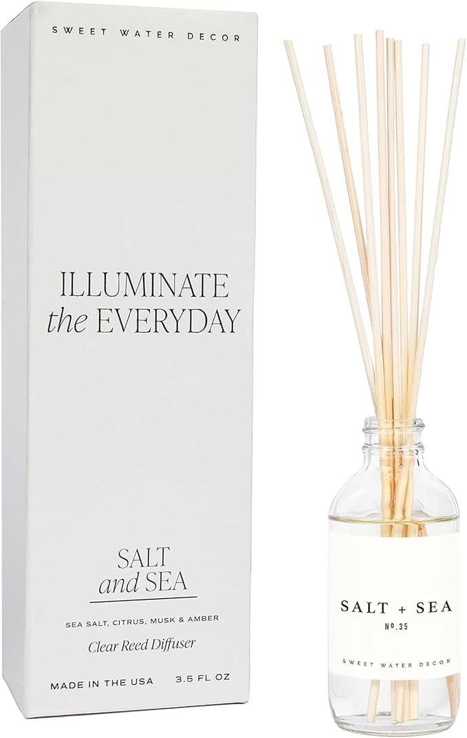 Sweet Water Decor Salt & Sea Reed Diffuser Set - Sea Salt Citrus & Musk Amber Scent Diffuser - Reed Diffusers for Home with Long Lasting Fragrance - Non-Toxic Oil Reed Diffuser - Made in The USA