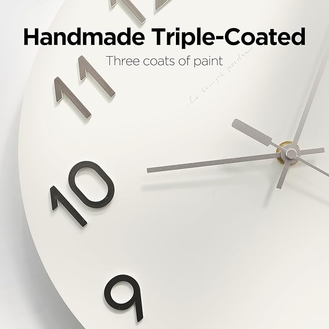 mooas 3D Numbers Modern Wall Clock, 12" Silent Non-Ticking Sweep Movement Decorative Battery Operated Analog Wall Clock for Home Décor Living Room Kitchen Bedroom Office School Hotel (Silver)