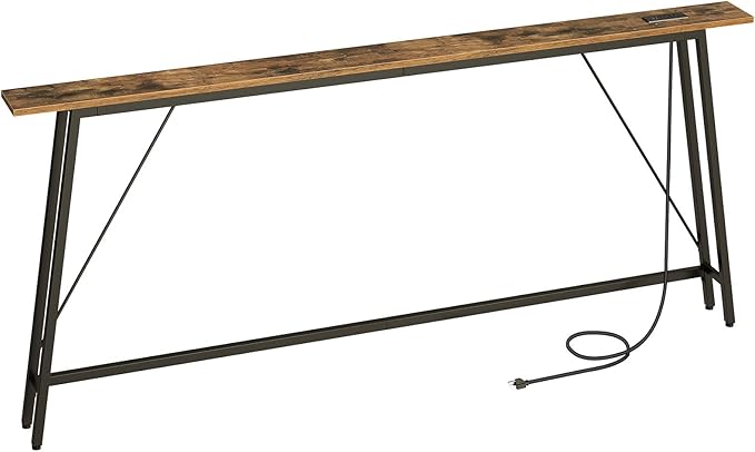 78.7" Couch Table Behind Sofa, Narrow Console Table with Outlet, Skinny Sofa Tables Narrow Long, Long Entryway Tables for Hallway, Entryway, Living Room, Rustic Brown and Black CT205UBR
