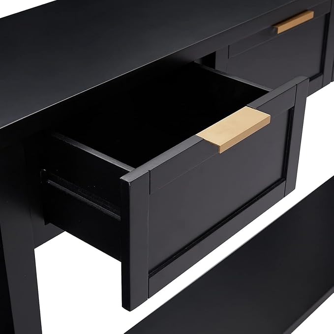 Long Console Table for Entryway with 4 Drawers, 60 Inch Entryway Table w/Open Shelf and Handmade Metal Handle, Narrow Foyer Sofa Table for Living Room, Bedroom, Hallway, Black