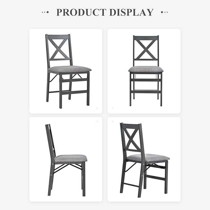 COLAMY Folding Dining Chairs Set of 2, Foldable Chairs with Padded Seats, Wood Folding Dining Room Chairs for Kitchen, Party, Camping, Dark Grey