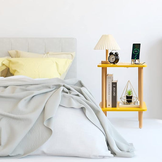 FORAOFUR Side Table, End Table with Charging Station, Small Bedside Table Side Table for Any Spaces, Minimalist Small End Table Living Room, Bedroom & Office with Two-Tier Open Storage