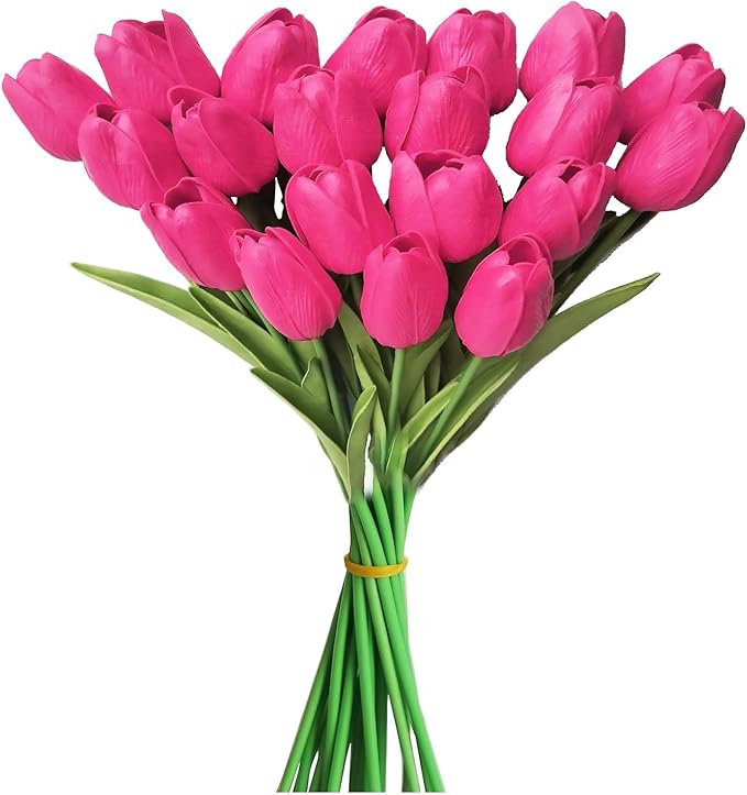 ABAJI 20PCS Tulip Artificial Flowers 12.6inch Real Touch for Wedding Decor Banquet Party Home Hotel Office Decoration Holiday Anniversary Celebration Faux Sterm