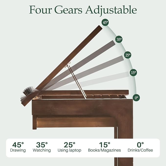 Wood Side Table for Couch - C Shaped Rolling End Table with Wheels Drawer, Wooden Modern Tv Tray Bedside Tables for Sofa Armchair Living Room Bedroom, Black Walnut, 15.4 in x 23.6 in x 24.8 in