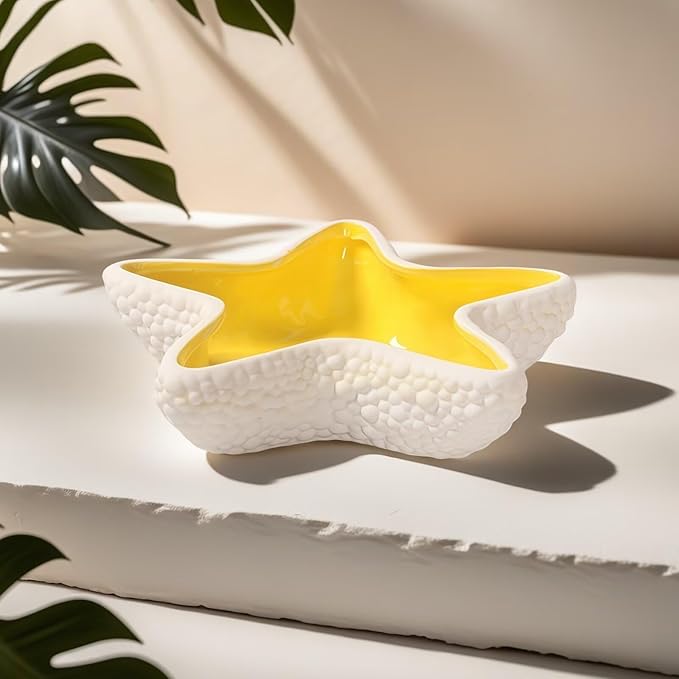 Starfish Jewelry Dish Ceramic Holder Ring Trinket Tray, Ocean-themed Decorative Trinket Dish, Suitable for Mother Friend Sister, Gifts for Women, Home Decor Trinket Dish(Yellow)