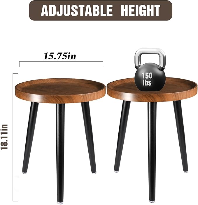 Indoor Plant Stand,Wood Mid Century Plant Table in Walnut Finish,Tall Plant Stand for Flower Pot,Modern Round Small Side End Table with Raised Design (Walnut, 15.75"x18")