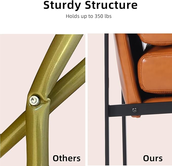 INZOY Mid Century Modern Accent Chair with Removable Cushions Set of 2, Comfy PU Leather Living Room Chairs with Thicker Backrest and Cushion, Metal Frame Design, Brown