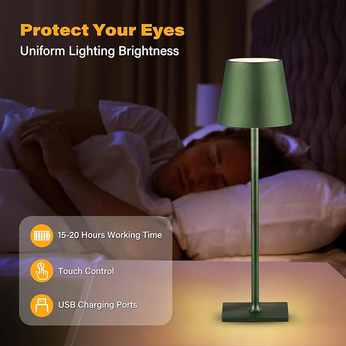 2 Pack Cordless Table Lamps, 3 Colors Stepless Dimming, 5000mAh Rechargeable Battery LED Desk Lamp for Bedroom/Couple Dinner/Desk/Cafe/Dining Room/Terrace