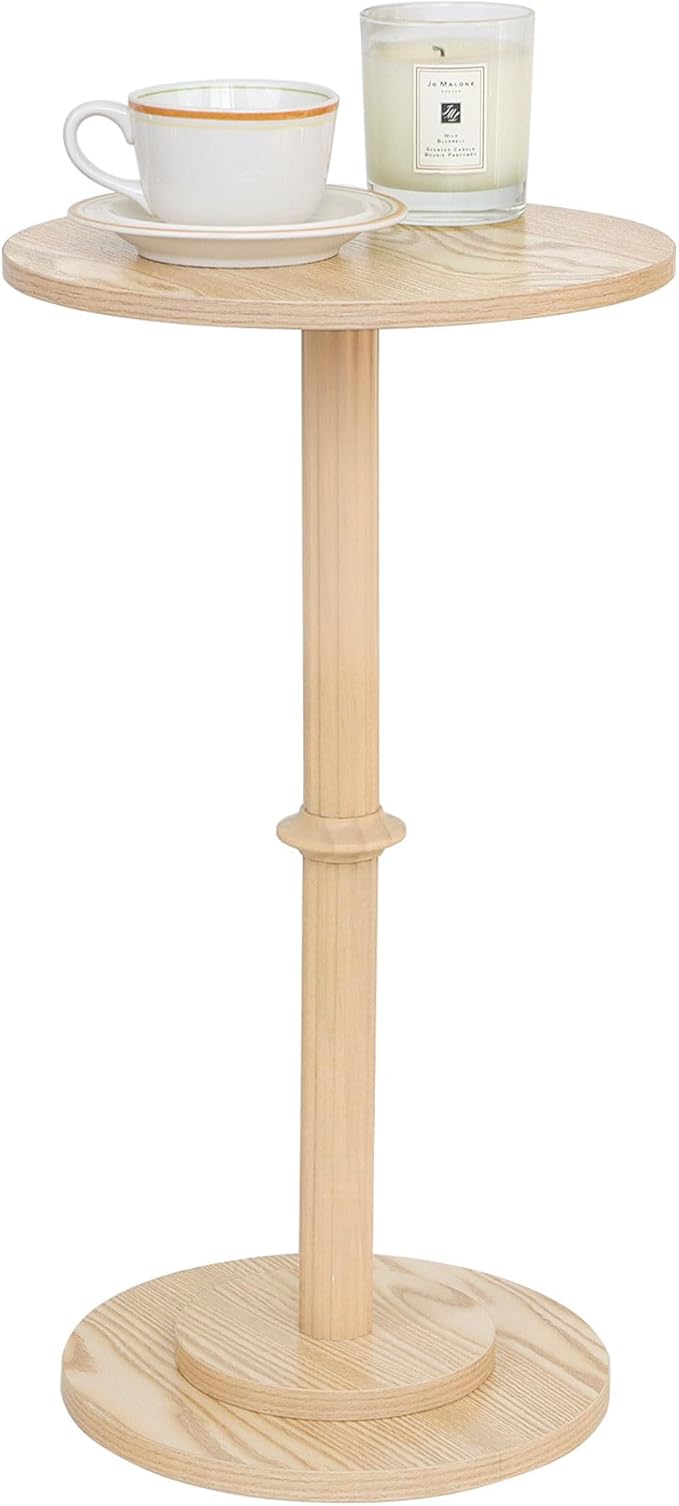 MaxSmeo Drink Table, Small Side Table for Small Spaces, Modern Round End Table with Fluted Wood Leg, Natural