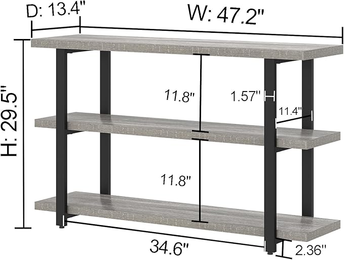 FOLUBAN Sofa Table, Wood Entryway Table with Storage Shelves for Living Room, Modern Console Tables for Hallway, Entrance, or Behind Couch, Light Grey, 47 Inch