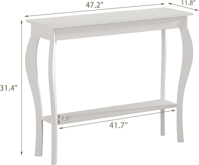 ChooChoo 47 Inch Narrow Console Table, Chic Accent Sofa Table, Entryway Table, White
