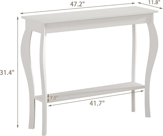 ChooChoo 47 Inch Narrow Console Table, Chic Accent Sofa Table, Entryway Table, White