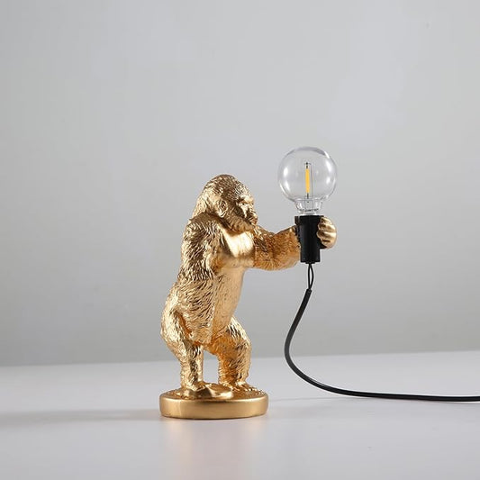 Resin Gorilla Table Lamp Gorilla Themed Animal Desk Lamp Art Monkey Night Light Lamp for Bedside,Living Room,Office Decor,AC 110V (Gold Standing)