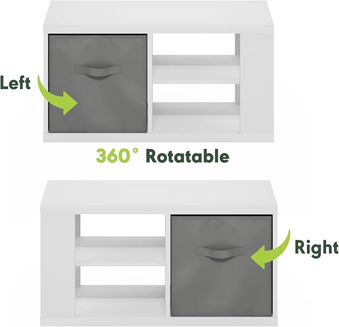 Furinno Viola Coffee Table, 3-Tier Modern Coffee Table with 1.2" Thick Tabletop, Side Table with Open Shelf and Storage Bin, for Living Room, Bedroom, Home Office, White/Light Grey